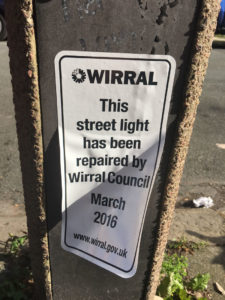 Street light repaired by Wirral Council